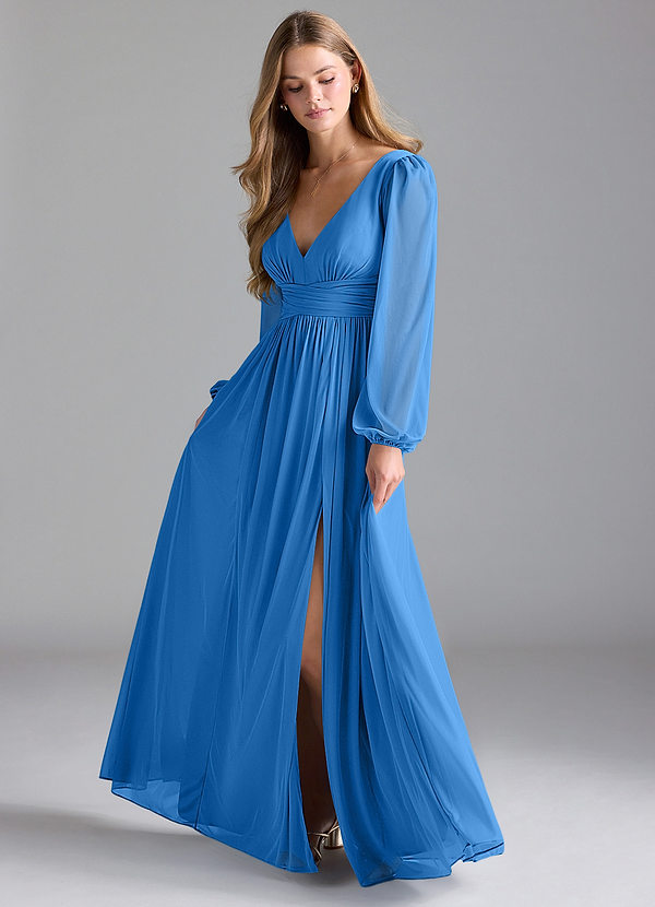 Azazie Norah Abiti da Damigella Abito A-Line in Maglia Blue Jay image1