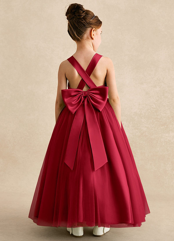 Azazie Peanut Robes de Fillette d'Honneur Robe Trapèze en Tulle Bretelle Écarlate image1