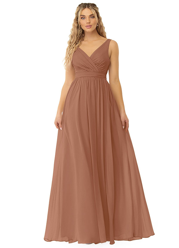 Azazie Kora Abiti da Damigella Abito A-Line in Chiffon Plissettato Bronzo image1