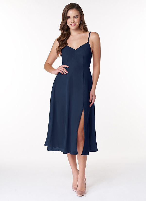 Azazie Clarissa Bridesmaid Dresses Dark Navy A-Line V-Neck Chiffon Dress image1