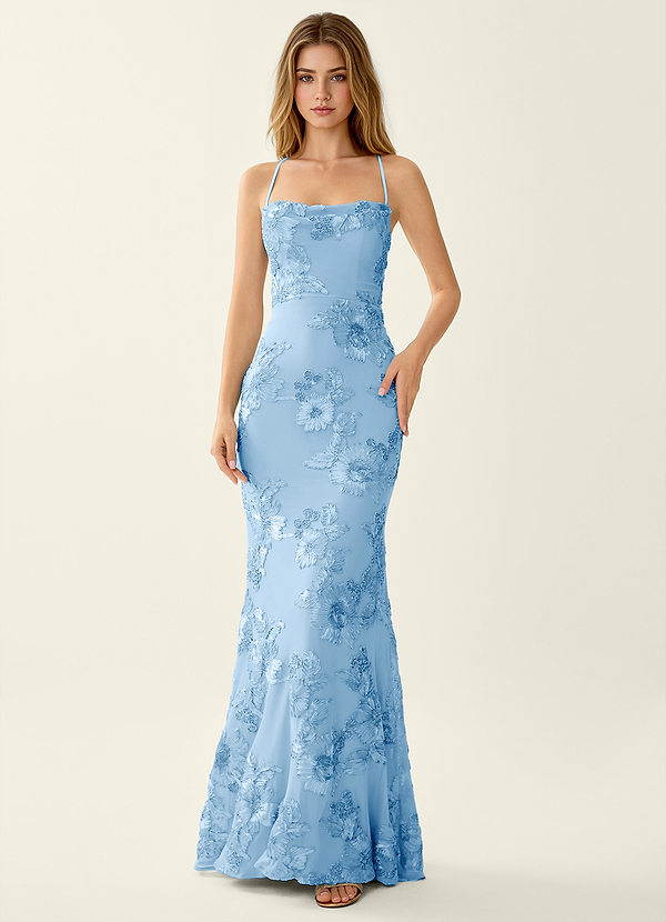 Kailani Sky Blue 3D Flowers Corset Mermaid Lace Up Back Prom Dress Prom ...