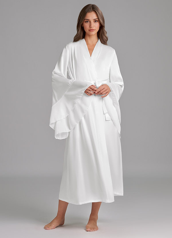 front Elegante bata de satén blanco
