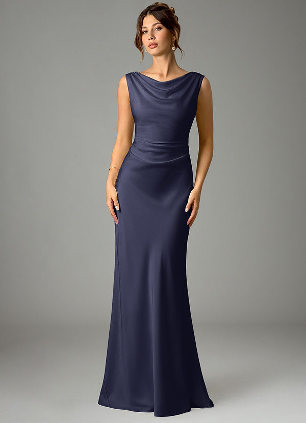 Azazie Kieryn Bridesmaid Dresses Stormy Mermaid Pleated Stretch Satin Dress image1
