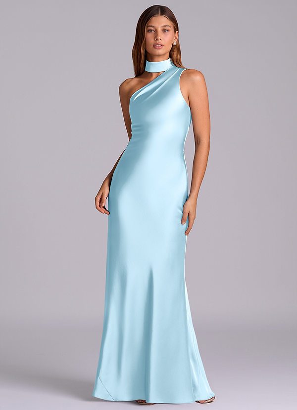 Azazie Seona Bridesmaid Dresses Sky Blue Mermaid One Shoulder Stretch Satin Dress image1