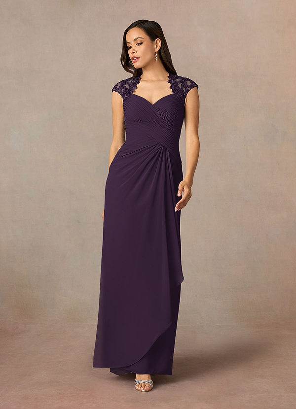 Azazie Birdie Abiti da Mamma Sposa Abito A-Line in Chiffon con Scollo Queen Anne e Paillettes Prugna image1