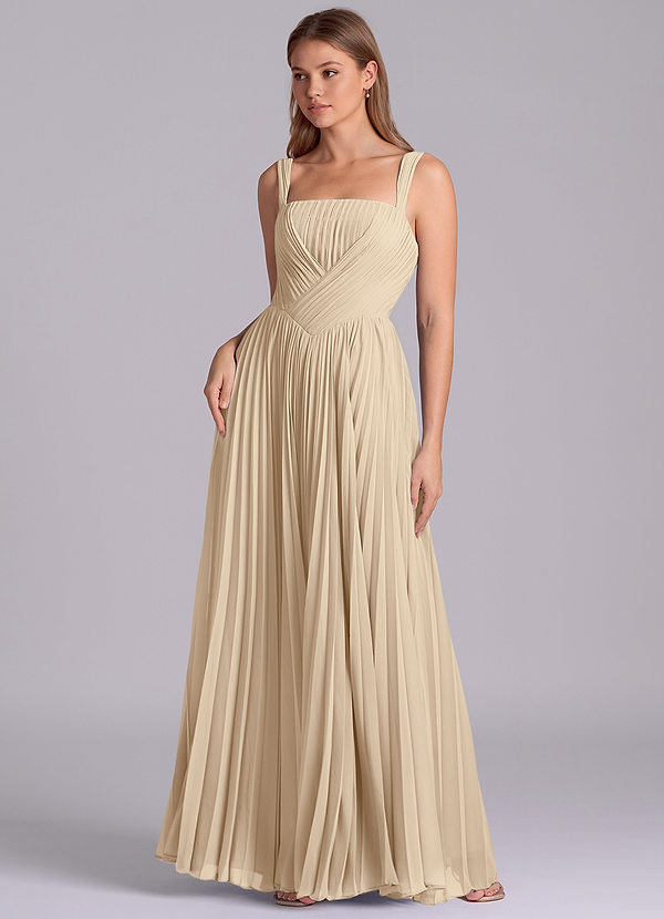 Azazie Mina Bruidsmeisjes Jurken Jurk van Chiffon met A-Lijn Geplooid Champagne image1