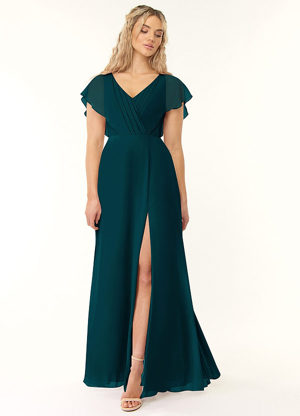 Azazie Rylee Bridesmaid Dresses Pine A-Line Pleated Chiffon Dress image1