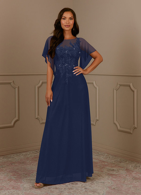 Azazie Cavell Brautmutterkleider A-Linie Pailletten Gittergewebe Kleid Dunkelmarine image1