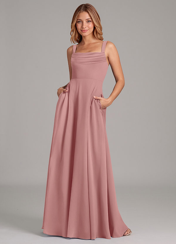 Azazie Shaude Bridesmaid Dresses Dusty Rose A-Line Pleated Chiffon Dress image1