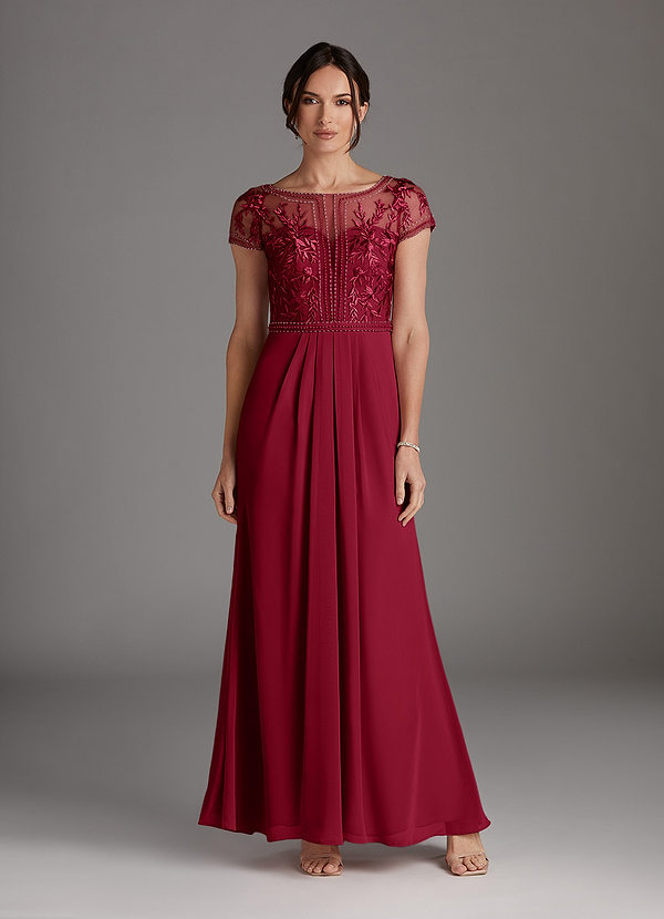 Azazie Silvia Moeder van de Bruid Jurken A-Lijn Jurk van Chiffon Kant Bourgondië image1