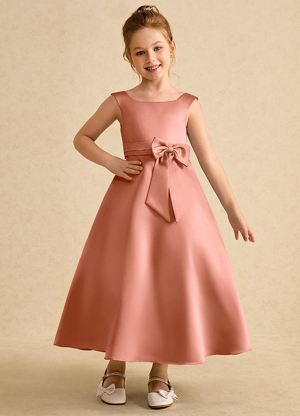 Azazie Eve Flower Girl Dresses MAI TAI A-Line Pleated Matte Satin Dress image1