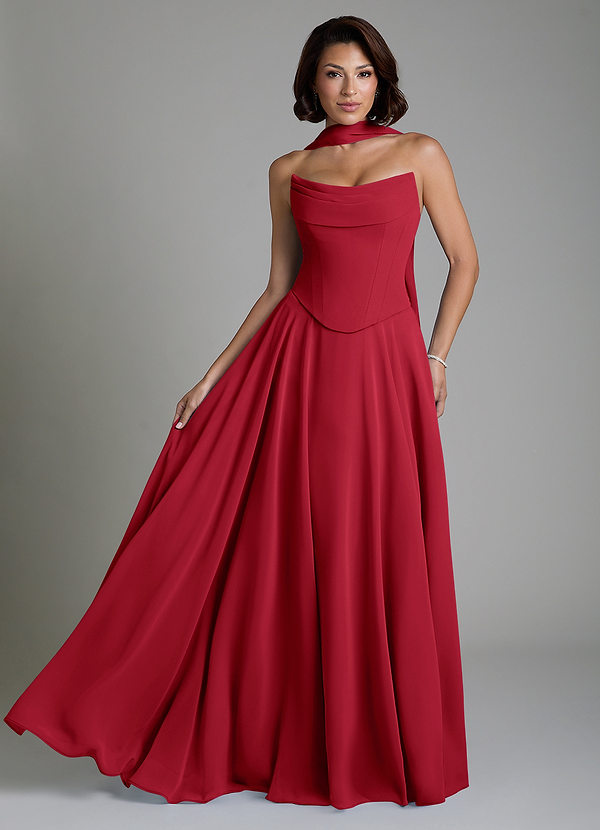 Azazie Ira Bridesmaid Dresses Scarlet A-Line Corset Chiffon Dress image1