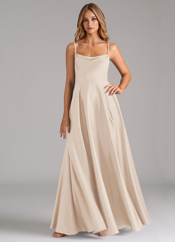 Azazie Elle Bridesmaid Dresses White Alabaster A-Line Pleated Stretch Satin Dress image1
