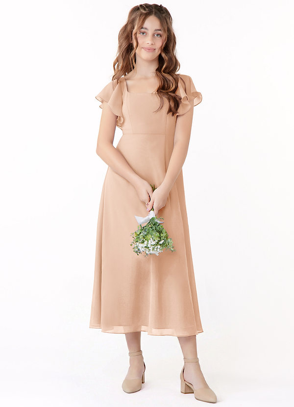 Azazie Bondi Junior Vestido de Rosa Inglesa de Gasa de Corte en A con Volante image1