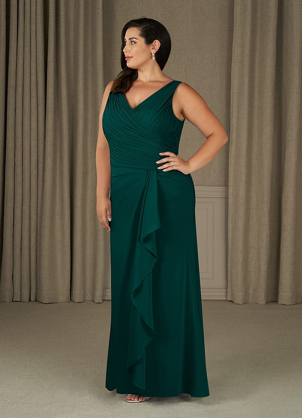 Azazie Evy Mother of the Brides Dresses Pine A-Line Pleated Stretch Chiffon Dress image1