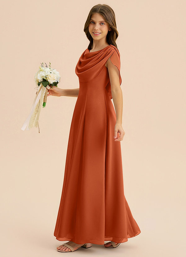 Azazie Lambie Junior Robe Trapèze en Mousseline de soie Plissé Orange Brûlée image1