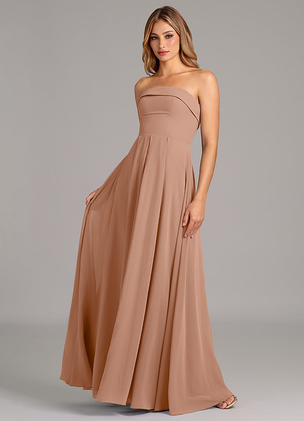 Azazie Lucienne Brudtärneklänningar Klänning av A-Linje i Chiffong Axelbandslös Champagne Ros Konvertibel image1