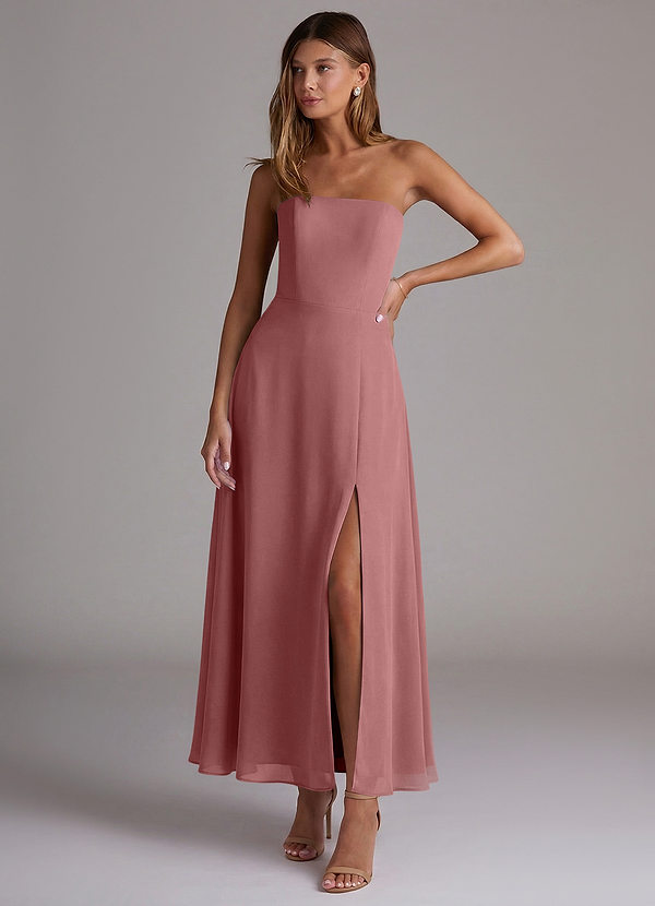 Azazie Wren Bridesmaid Dresses Vestido Rosa Do Deserto de Chiffon de Linha A com Sem alças image1