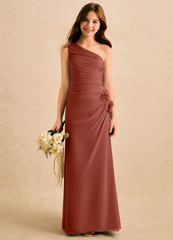 Azazie Sophie Girls Formal Sukienki dla dziewczynek sypiących kwiaty Osłona Jedno ramię Szyfon Długość podłogi Sukienka image1