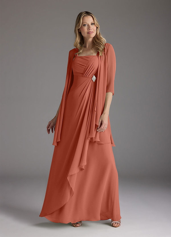 Azazie Weisz Vestidos de Madre de la Novia Vestido de Arcilla de Gasa de Corte en A con Cuello cuadrado plisado image1