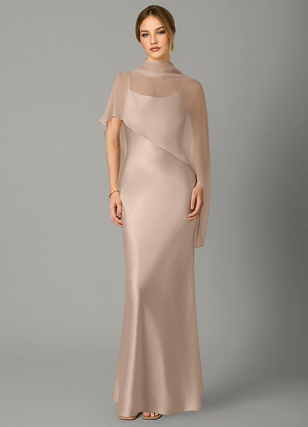 Azazie Jaleesa Bridesmaid Dresses English Rose Sheath High Neck Stretch Satin Dress image1