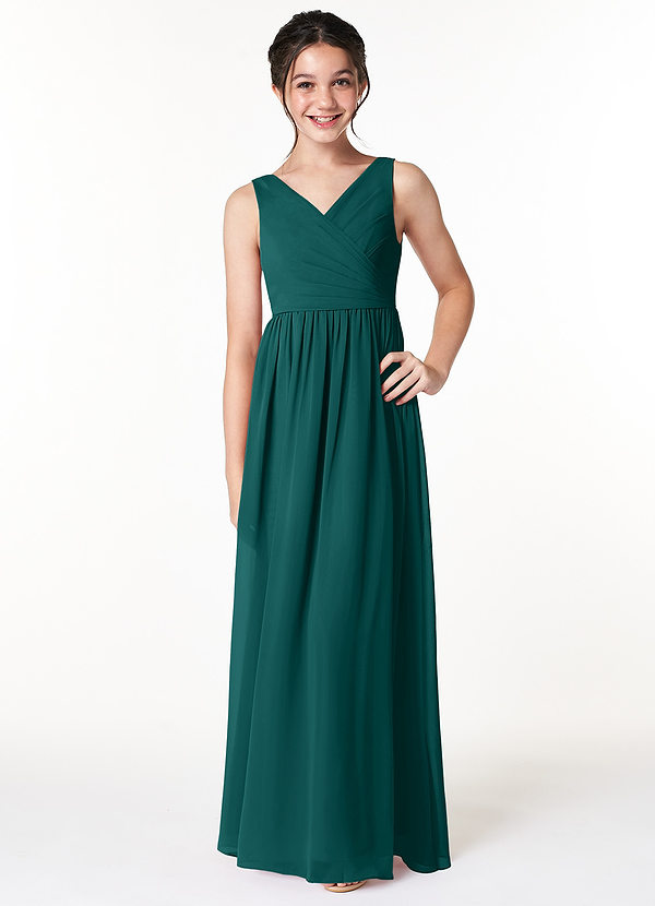 Azazie Sawyer Junior Peacock A-Line Pleated Chiffon Dress image1