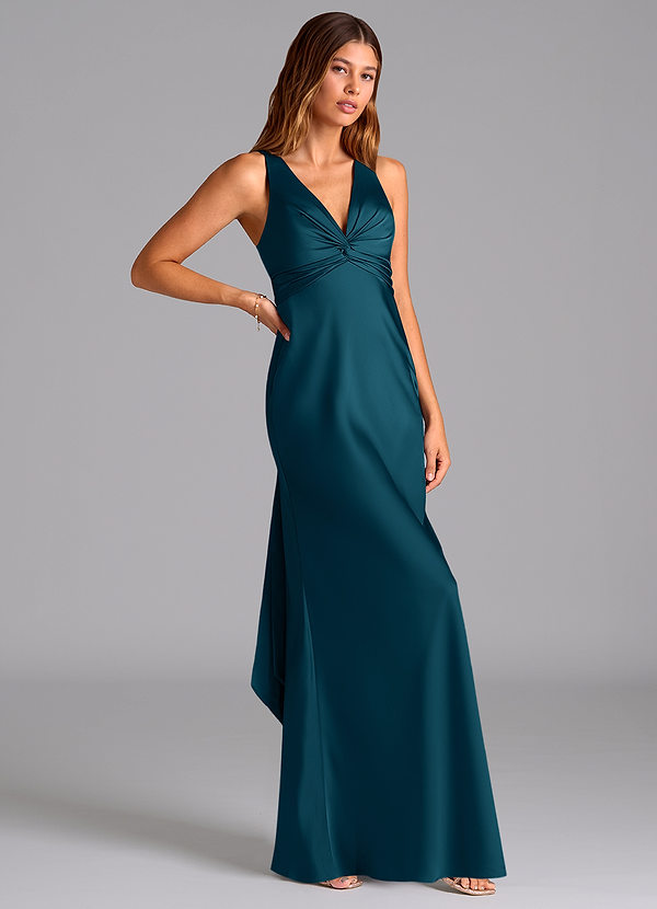 Azazie Hati Brudtärneklänningar Klä av Sjöjungfru i Stretch Satin Bläckblå image1