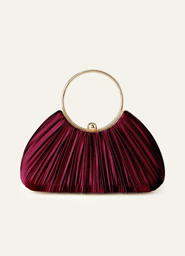 front Matching Color Metallic Satin Pleated Handbag