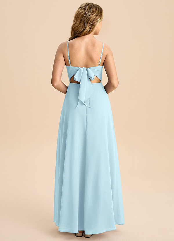 Azazie Shale Junior Cloud Blue A-Line Bow Chiffon Dress image1