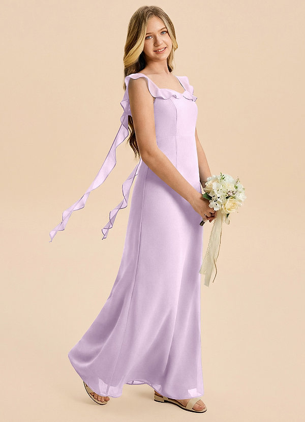 Azazie Cindy Junior Klä av A-Line i Chiffong Rynkad image1