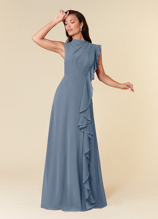 Azazie Narine Mother of the Brides Dresses Twilight A-Line High Neckline Pleated Chiffon Dress image1