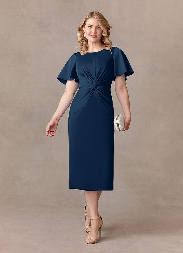 Azazie Everlyn Brautmutterkleider Etui Plissee Stretch-Satin Kleid Dunkelmarine image1