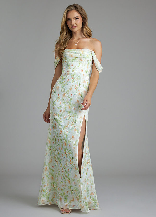 Azazie Saige Vestidos Dama de Honor Vestido de Acuarela Floral Verde de Acuarela Floral de Corte en A Convertible con Vestidos sin tirantes image1