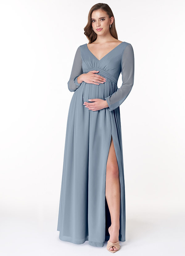 Azazie Teton Vestidos de dama de honor de maternidad Vestido de Corte En A Manga larga Hasta el suelo Gasa image1