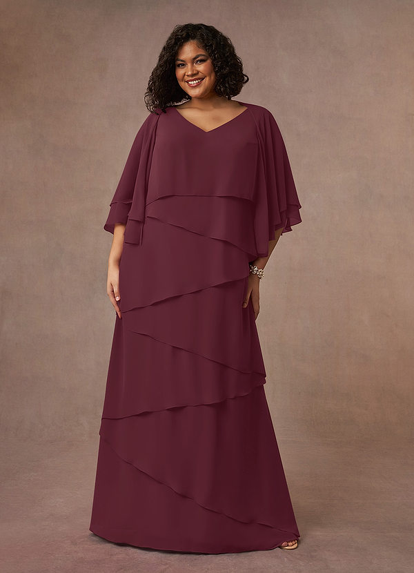 Azazie OHara Mother of the Brides Dresses Cabernet A-Line V-Neck Chiffon Dress image1