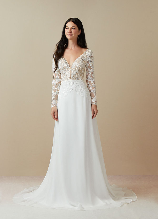 Azazie Fleur Wedding Dresses A-Line Sequins Chiffon Sweep Train Dress image1