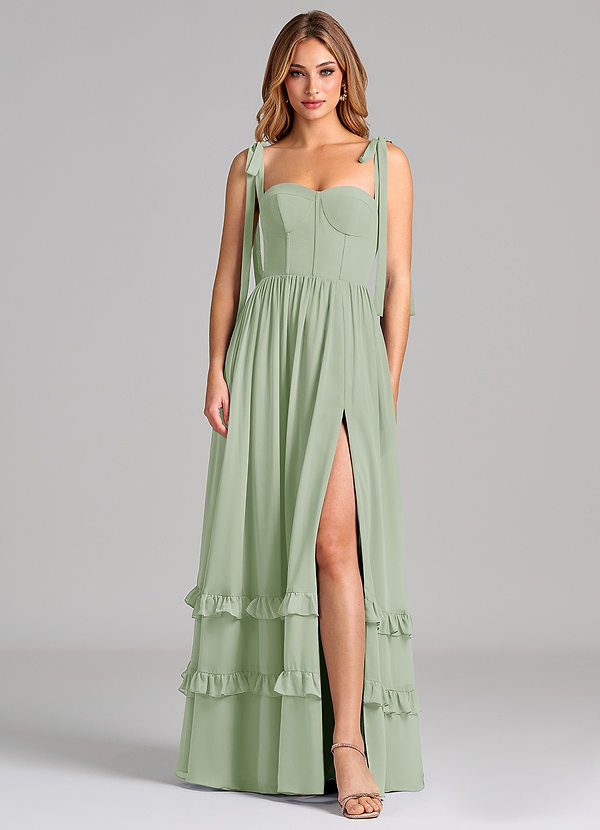 Azazie Anastacia 신부 들러리 드레스 A라인 스윗하트 네크라인 쉬폰 바닥 길이 드레스 image1