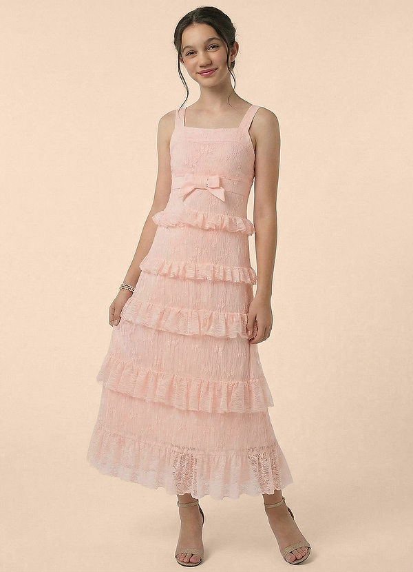 Azazie Lolly Junior Formal Blush Shadow Floral A-Line Lace Dress image1