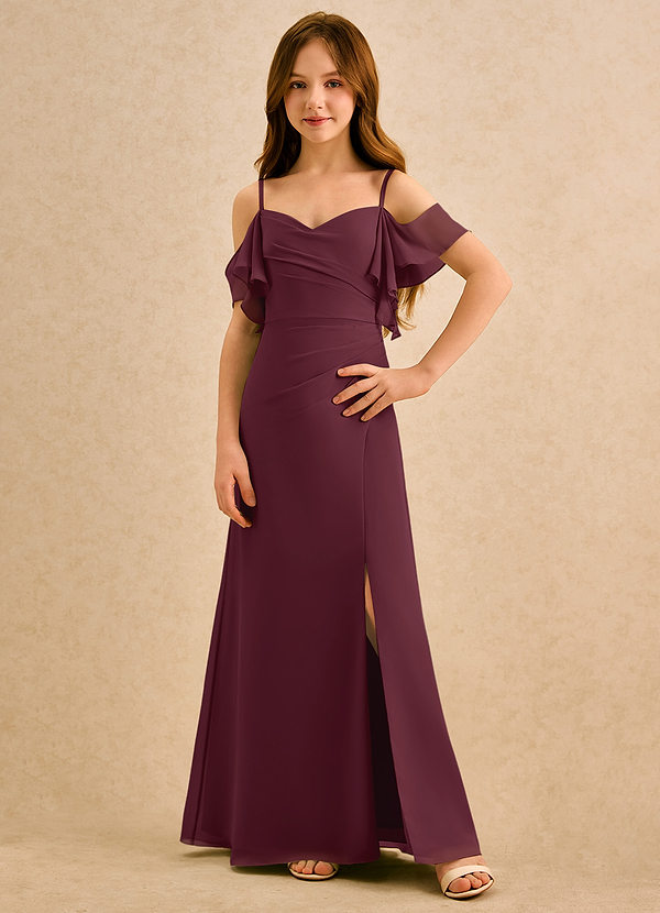 Azazie Pippy Girls Formal Sukienki dla dziewczynek sypiących kwiaty Linia A Dekolt w kształcie serca Szyfon Długość podłogi Sukienka image1