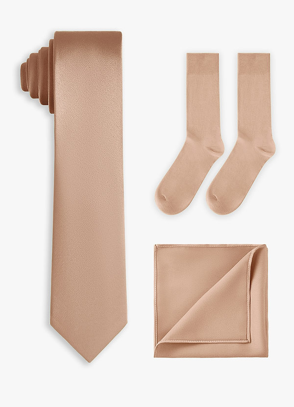 front Conjunto de corbata fina de satén elástico, pañuelo de bolsillo y calcetines a juego
