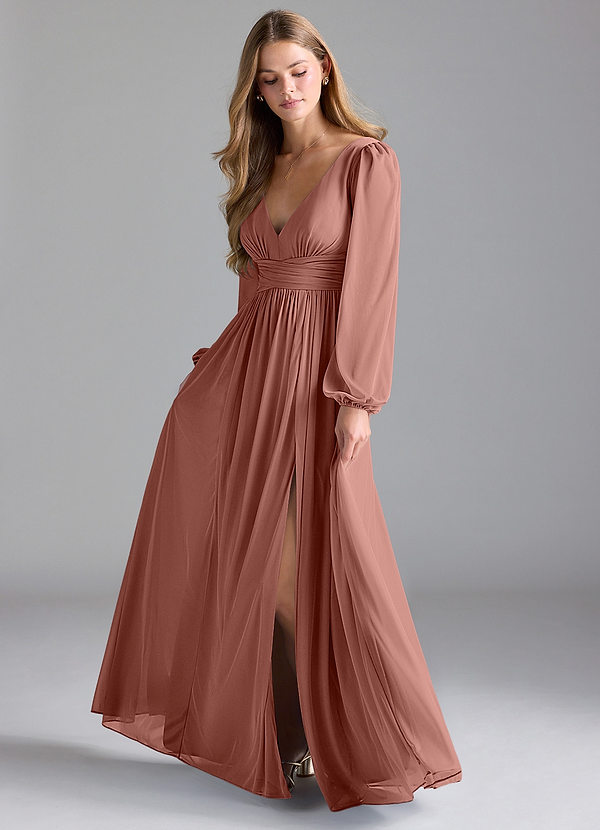 Azazie Norah Bridesmaid Dresses Cedar Rose A-Line Mesh Dress image1