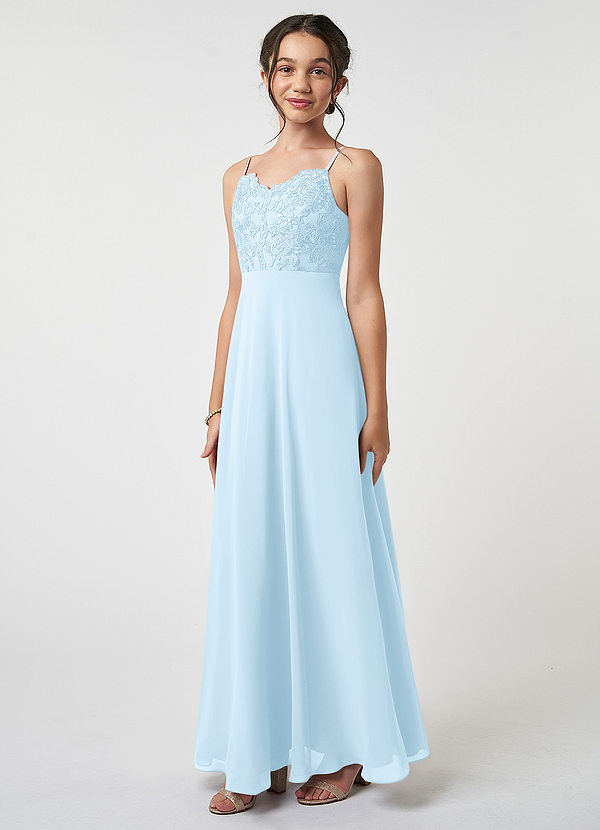 Azazie Sonya Junior A-Linie Spitze Chiffon Kleid Himmelblau image1