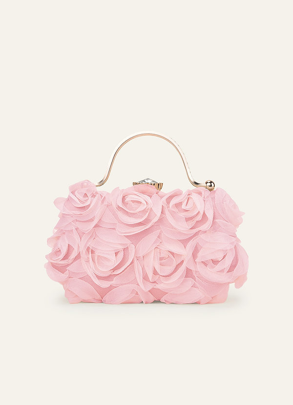 3D Floral Embellished Handbag with Rhinestone Top Handle front