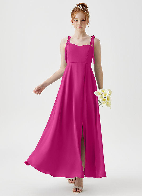 Azazie Rosey Junior A-Linie Herzausschnitt Stretch-Satin Kleid Fuchsia image1