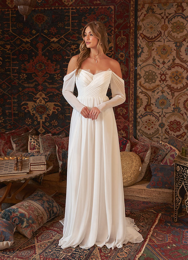 Azazie Lilith Wedding Dresses A-Line Sweetheart lace Chiffon Chapel Train Dress image1