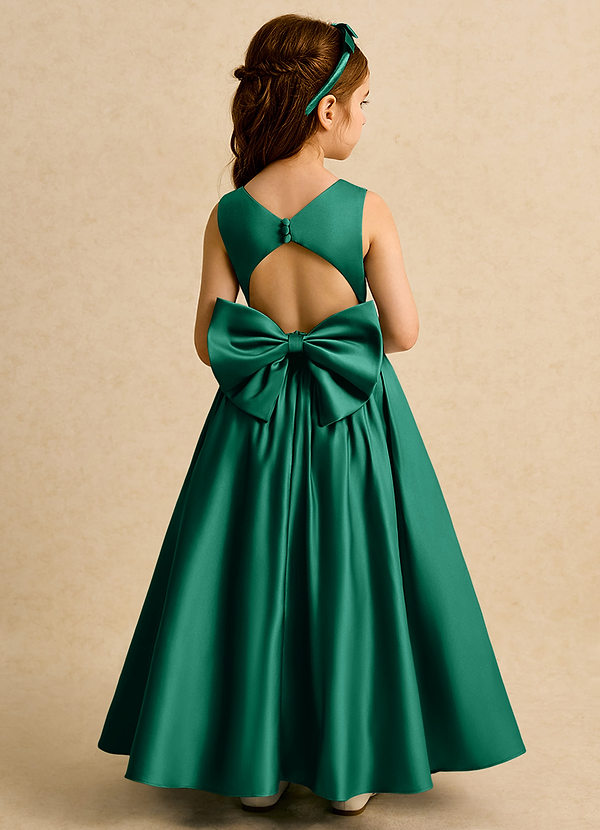 Azazie Nellia Sukienki dla dziewczynek sypiących kwiaty Linia A Ukłon Matowy satynowy Długość kostki Sukienka image1