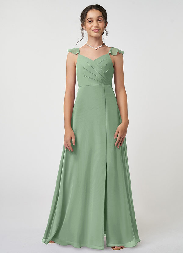Azazie Amada Vestido de Matcha de Gasa/ Chiffon de Acampanado con Volante image1