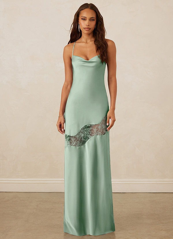 Christian Siriano Bridal for Azazie 1012 Bridesmaid Dresses Agave Sheath Lace Stretch Satin Dress image1
