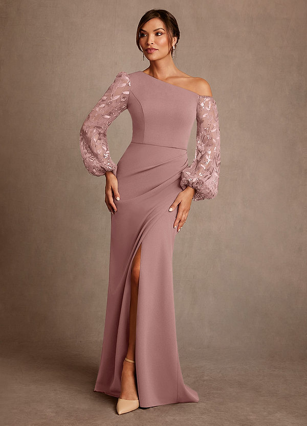 Azazie Cathleen 신부의 어머니 드레스 쉬스 레이스 플로어 길이 드레스 image1