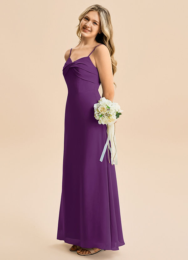 Azazie Jordyn Junior Vestido de Uva de Gasa de Corte en A con Escote de Corazón image1